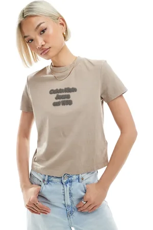 Calvin Klein Puff logo baby t-shirt in washed taupe