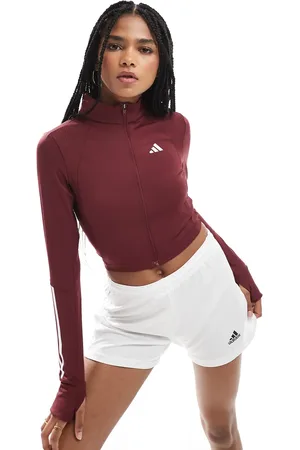 adidas Adidas Training Hyperglam full zip top in burgundy