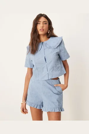 ASOS Frill hem shorts with floral embroidery co-ord in blue