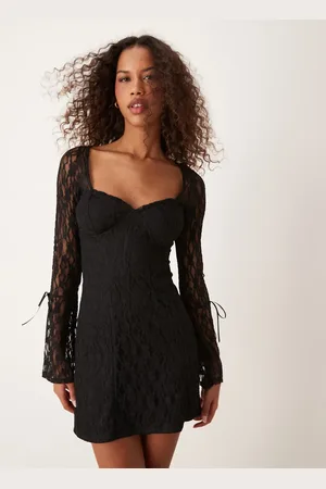 New Look Lace long sleeve mini skater dress in