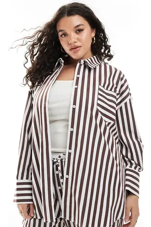 4th & Reckless Cotton oversized pocket detail shirt co-ord in brown stripe