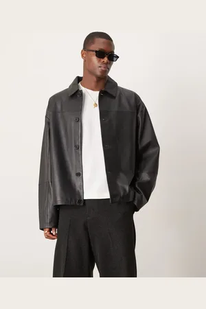 ASOS Premium real leather oversized harrington jacket in