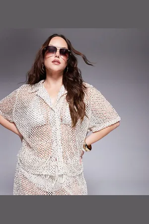 South Beach Crochet beach shirt co-ord in cream