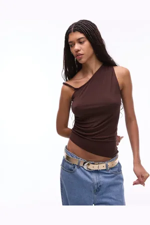 Topshop Jersey twisted asymmetrical top in