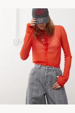 COLLUSION Sheer knitted cardi in red