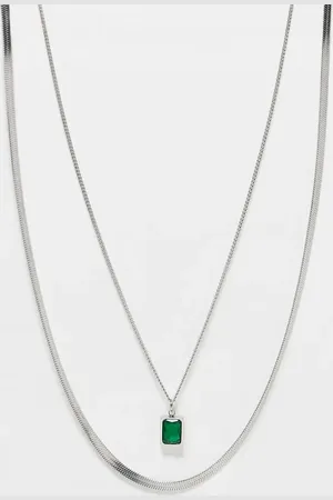 ASOS 2 pack waterproof stainless steel chain necklaces with faux emerald pendant in tone