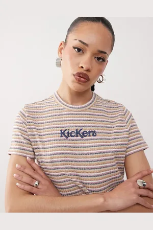 Kickers Retro stripe crop baby tee in mixed marl