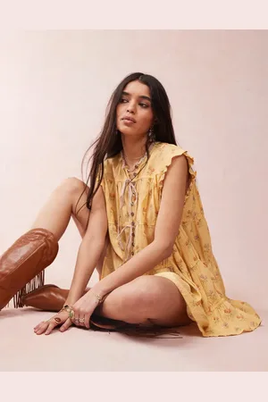 Free People Sundown ditsy print smock mini dress in