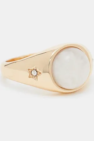 ASOS Signet ring with semi-precious moon stone in tone