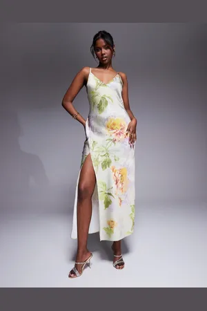ASOS Satin v neck seam detail midaxi dress with split in floral print