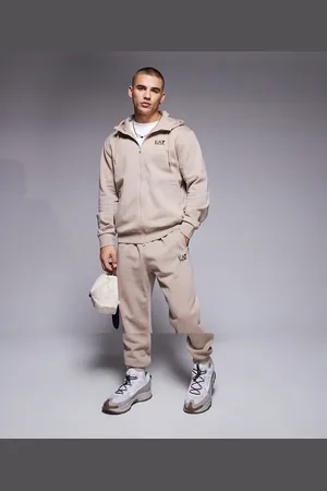 EA7 Armani zip through logo hoodie and jogger set in beige