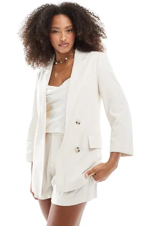 Stradivarius Co ord linen look blazer in beige