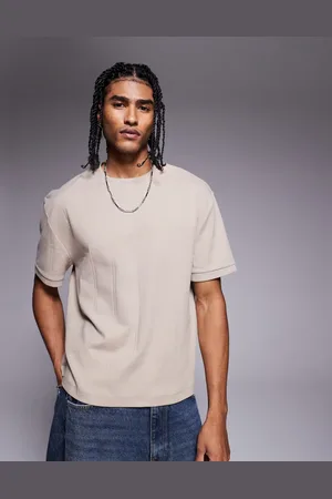 ASOS Relaxed boxy textured rib t-shirt in stone