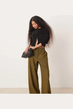 ASOS Petite tailored relaxed straight leg trousers in olive