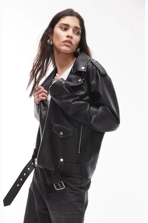 Topshop Faux leather bubble oversized biker in
