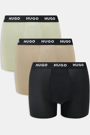 HUGO BOSS 3 pack logo black waistband boxer briefs in black/light green & brown