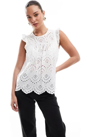 Pieces® Sleeveless broderie smock top in