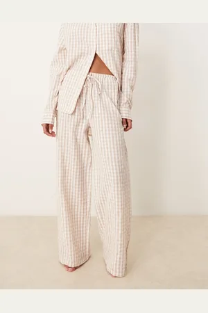 Luna Oversized pyjama bottoms in beige gingham
