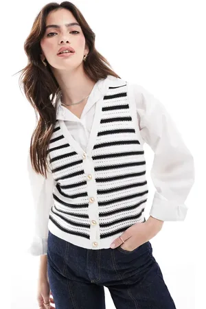 French Connection Lumi v-neck knitted waistcoat in navy white stripe
