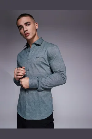 HUGO BOSS Mysoft tonal logo pique marl shirt slim fit in dark