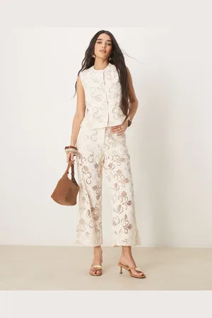 ASOS Premium culottes co-ord with floral cutwork in buttermilk