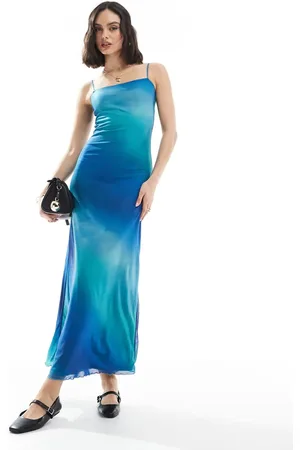 JJXX Mesh maxi dress in blue ombre print