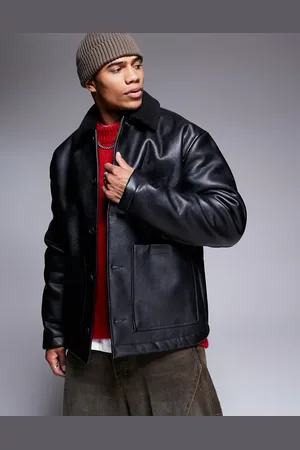 ASOS Faux leather oversized borg lined worker jacket in