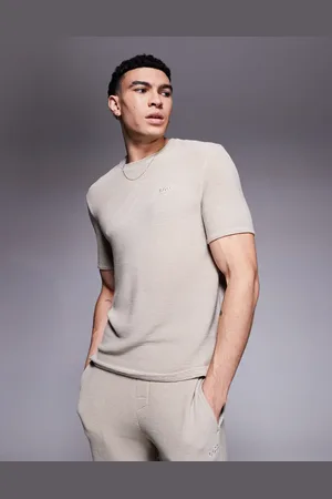 HUGO BOSS Rib logo t-shirt regular fit in light beige CO-ORD