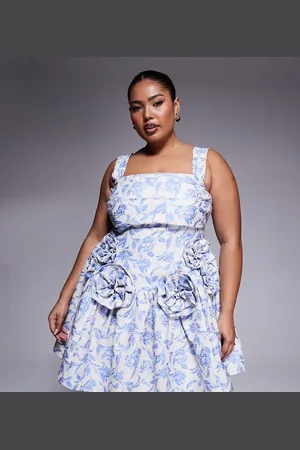ASOS Curve jacquard pleated bust mini skater dress with corsages in tapestry floral