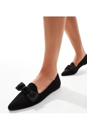 London Rebel London Rebel Florence wide fit pointed bow flat shoes in