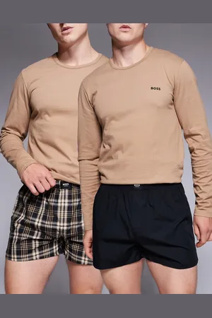 HUGO BOSS 2 pack check and plain peached finish woven boxers in