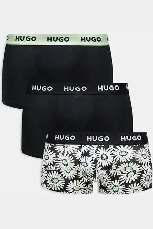HUGO BOSS 3 pack logo waistband plain and daisy print trunks in