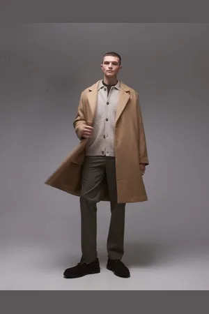 Topman Realxed fit single breasted overcoat in camel