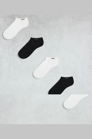 HUGO BOSS 5 pack logo low trainer socks in white/black
