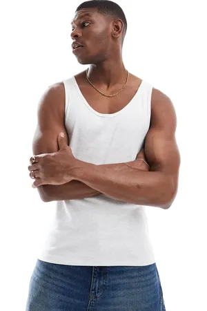 ASOS Muscle fit rib vest in oatmeal marl