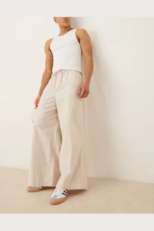 ASOS Super baggy linen blend trousers in stone