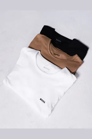 HUGO BOSS Classic 3 pack logo long sleeve t-shirt regular fit in white/tan/black