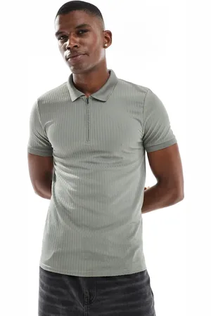 ASOS Muscle fit rib polo with zip in khaki