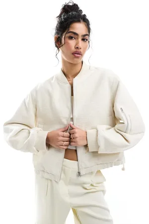 ASOS Textured crop bomber jacket in stone