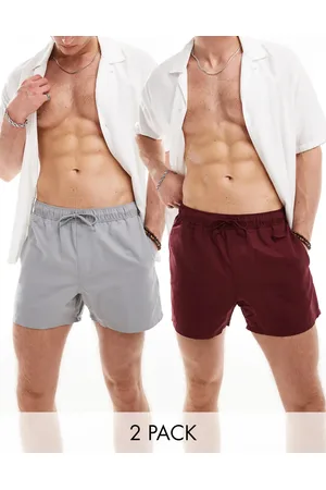 ASOS 2 pack swim shorts in short length in burgundy/grey