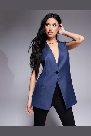 River Island Longline denim waistcoat in midwash