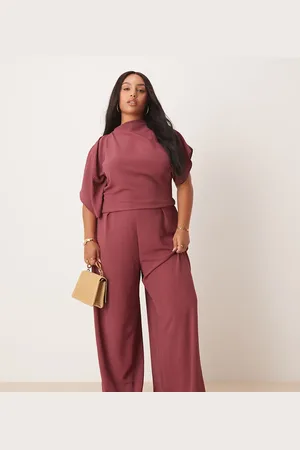 ASOS ASOS DESIGN Curve asym drape neck jumpsuit in washed burgundy