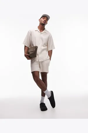 Topman Oversized fit waffle button through jersey shirt in stone