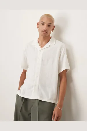 Abercrombie & Fitch Linen collar detail short sleeve shirt in