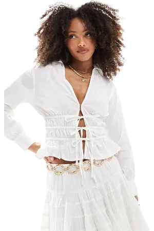 Miss Selfridge Tie front poplin shirt in