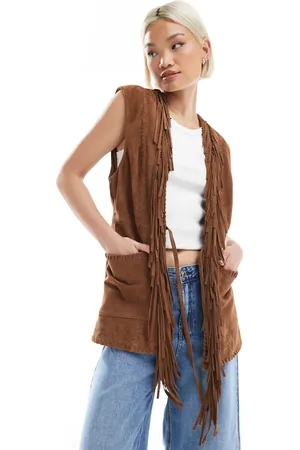ASOS Premium suede fringe gilet in light tan
