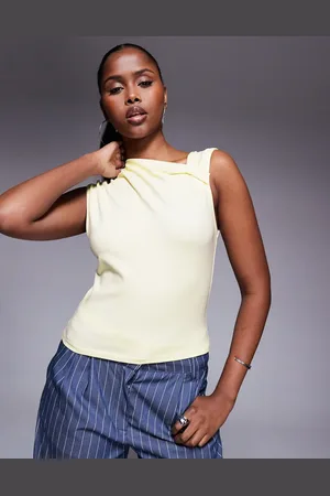 ASOS Fitted twist neck detail top in pastel