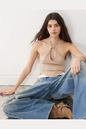 COLLUSION Faux suede twist neck top in