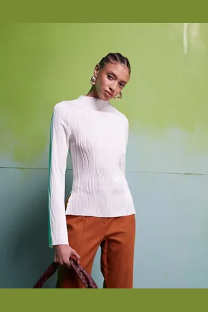 ASOS Plisse long sleeve top in cream