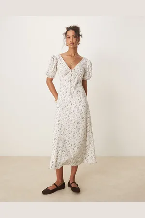 Glamorous V neck tie front maxi dress in lilac floral